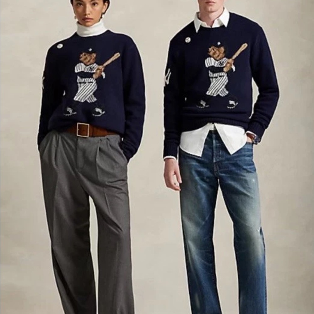 Polo by Ralph Lauren Navy Polo Bear Baseball Sweater - Picture 1 of 16